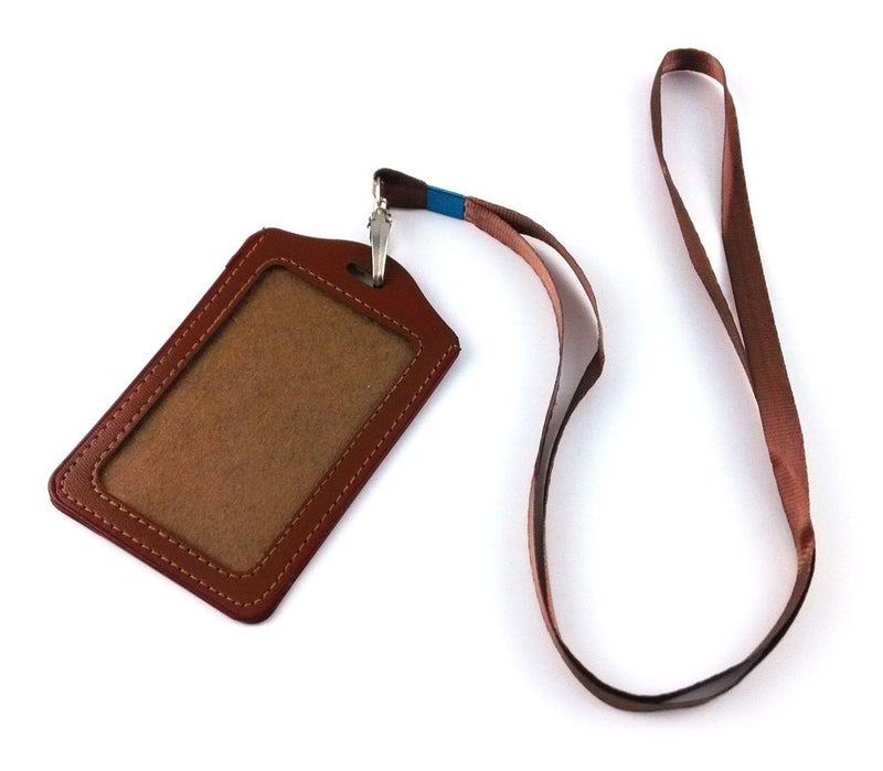 yueton 10pcs Vertical Style Leather Business ID Badge Card Holder, Name Card Business Card Holder Tag with Long Neck Strap Band Lanyard (Brown) - Image 4